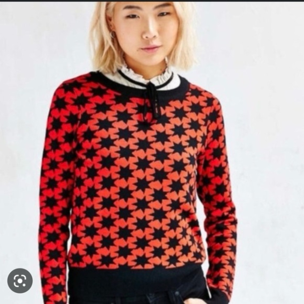 Urban Outfitters Red and Black Patterned Sweater
